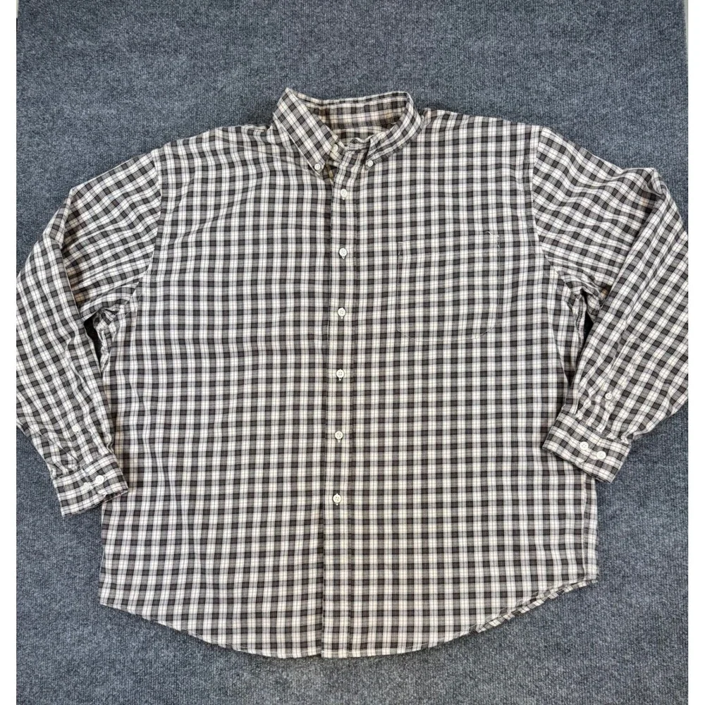 Eddie Bauer Mens XL Plaid Button Down Shirt Brown Tan Long Sleeve‎ 100% Cotton